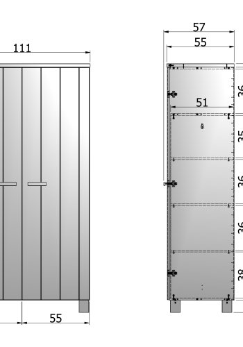 WOOOD Dennis garderobe, m. 2 drer, 4 hyller og 1 hengestang - betonggr furu og melamin