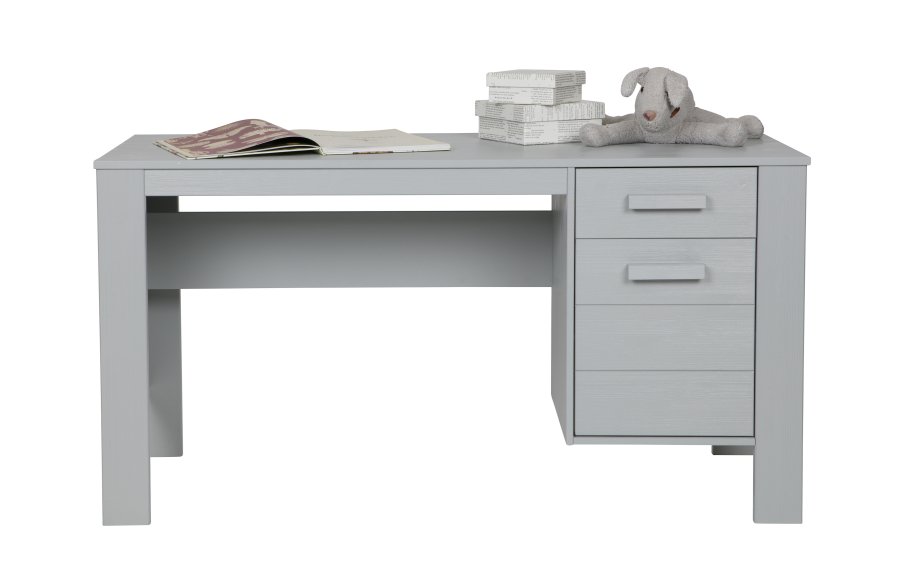 TRE Dennis skrivebord, m. 1 dr, 1 hylle og 1 skuff - betonggr furu (141x59)