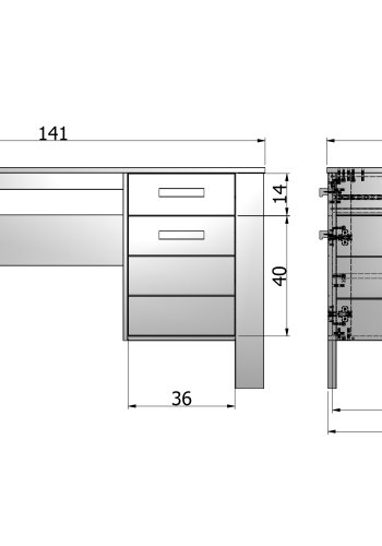 TRE Dennis skrivebord, m. 1 dr, 1 hylle og 1 skuff - betonggr furu (141x59)