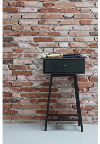 WOOOD Collection sidebord, m. 1 skuff - svart mangotre og svart metall (40x30)