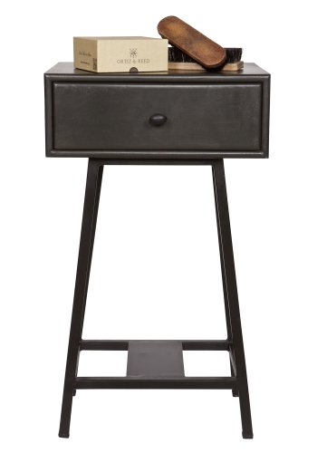 WOOOD Collection sidebord, m. 1 skuff - svart mangotre og svart metall (40x30)