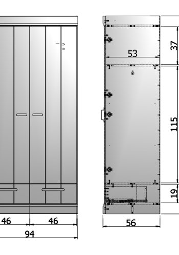 WOOOD Connect garderobe, m. 2 drer, 1 hylle, 1 hengestang og 2 skuffer - betonggr furu