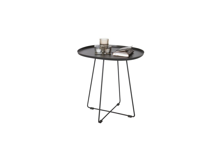 WOOOD Otis sidebord, for innendrs og utendrs bruk, ovalt - svart metall (43x51)