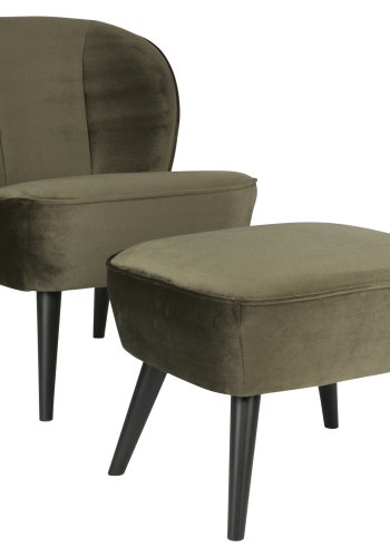 WOOOD Sara lenestol - varm grnn polyesterflyel og bjrketre