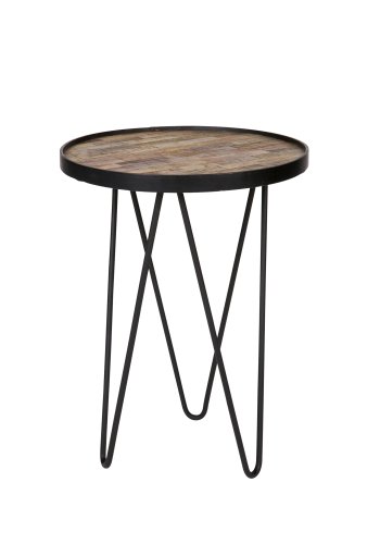 WOOOD Liv sidebord, rundt - naturlig resirkulert teak og svart jern (39)