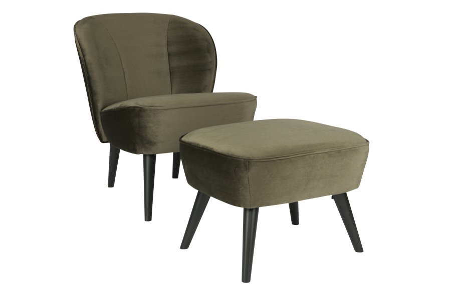 WOOOD Sara krakk, rektangulr - varm grnn polyesterflyel og svart tre (56x36)