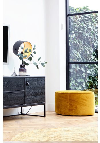 WOOOD Sara lav puff, rund - oker polyesterflyel (60)