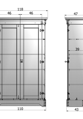 TRE Isabel-skap, m. 2 drer og 4 hyller - betonggr furu og melamin