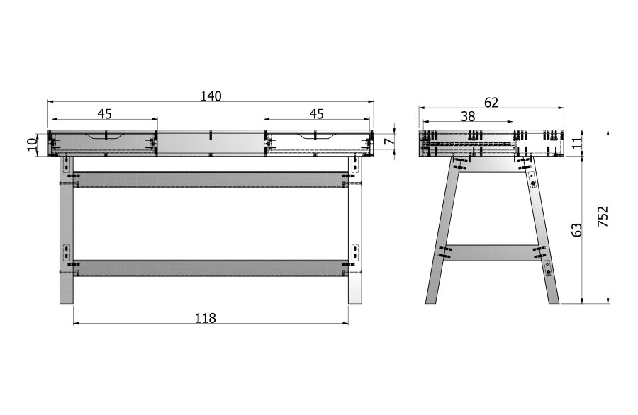 TRE Nikki skrivebord, m. 1 rom og 2 skuffer - jadegrnn furu (140x62)