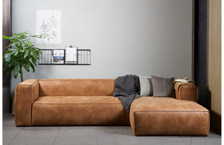WOOOD Bean hjrnesofa, hjre - cognac lderfiber/polyester