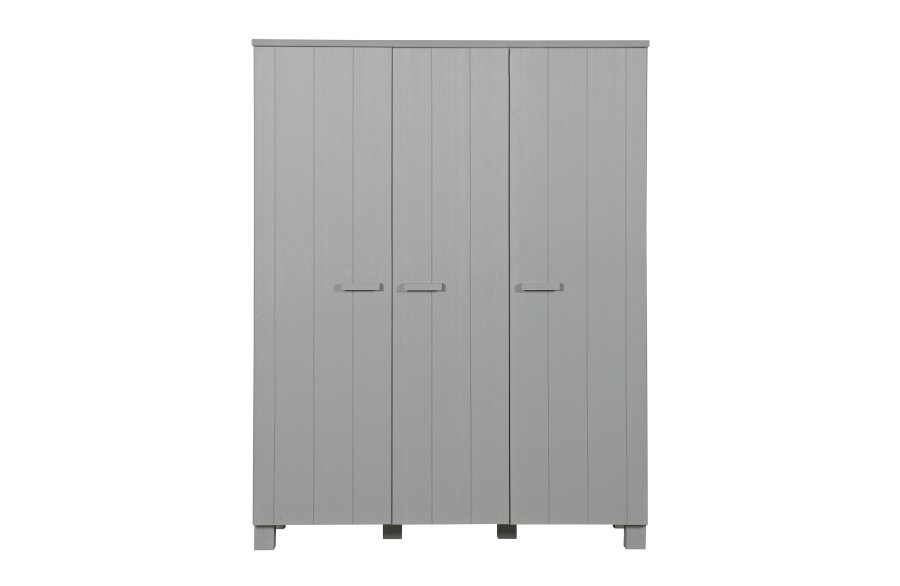WOOOD Dennis garderobe for barn, m. 3 drer, 5 hyller og 1 hengerstang - betonggr furu