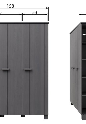 WOOOD Dennis garderobe for barn, m. 3 drer, 5 hyller og 1 hengerstang - stlgr furu