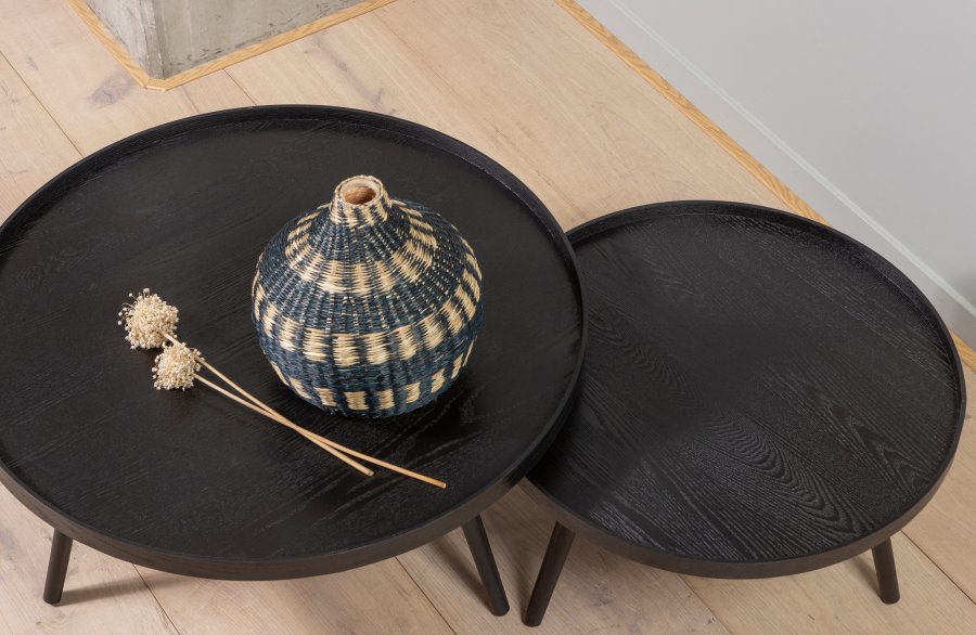 WOOOD Mesa sidebord L, rundt - svart MDF og furu (60)