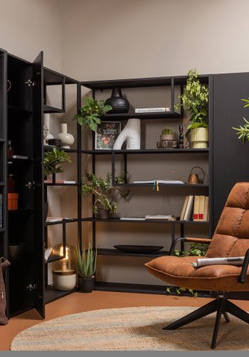 WOOOD Teun bokhylle - svart metall (H:188)(H:188cm x85cm x 35cm)