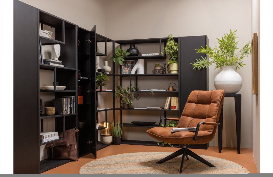 WOOOD Teun bokhylle - svart metall (H:188)(H:188cm x85cm x 35cm)