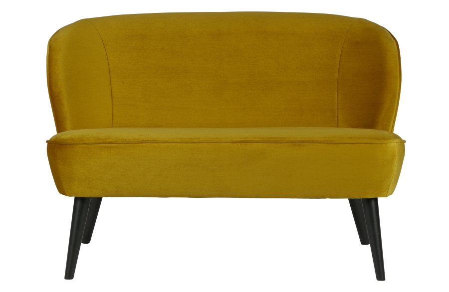 TRE Sara liten sofa - oker polyester flyel og tre