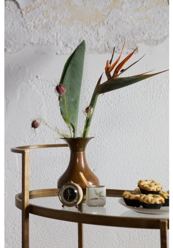 WOOOD Collection rullebord, m. 2 glashylder og hjul, oval - antik messing metal (67x35)