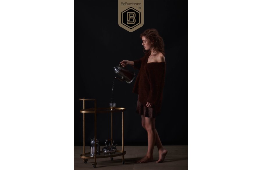 WOOOD Collection rullebord, m. 2 glashylder og hjul, oval - antik messing metal (67x35)