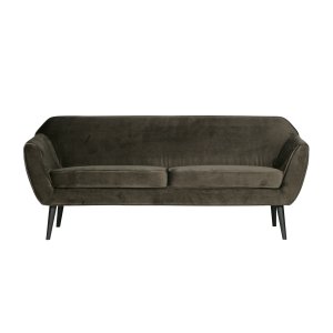 WOOOD Rocco sofa - varm grn polyester fljl og sort bgetr