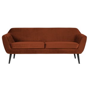 WOOOD Rocco Sofa – rostfarbener Polyestersamt und schwarzes Buchenholz