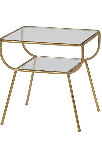 WOOOD Fantastisk sidebord, m. 1 hylle - glass og antikk messingjern (47x40,5)