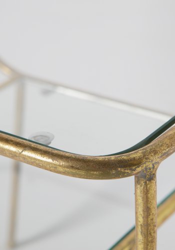 WOOOD Fantastisk sidebord, m. 1 hylle - glass og antikk messingjern (47x40,5)