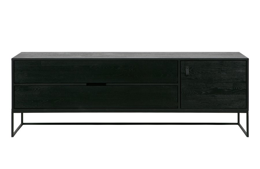 TRE EKSKLUSIV Silas TV-bord, m. 1 dr, 1 hylle, 2 skuffer - sort Blacknight brstet ask