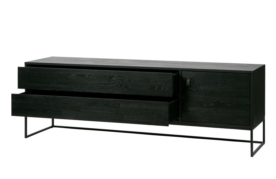 TRE EKSKLUSIV Silas TV-bord, m. 1 dr, 1 hylle, 2 skuffer - sort Blacknight brstet ask