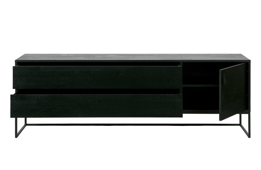 TRE EKSKLUSIV Silas TV-bord, m. 1 dr, 1 hylle, 2 skuffer - sort Blacknight brstet ask