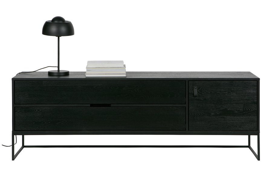 TRE EKSKLUSIV Silas TV-bord, m. 1 dr, 1 hylle, 2 skuffer - sort Blacknight brstet ask