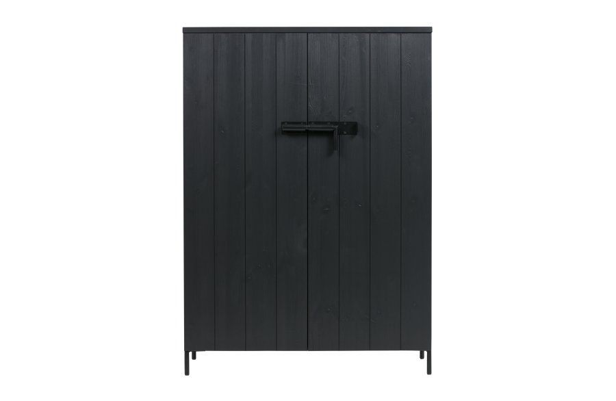 TRE Bruut skap, m. 2 drer og 3 hyller - sort furu og metall