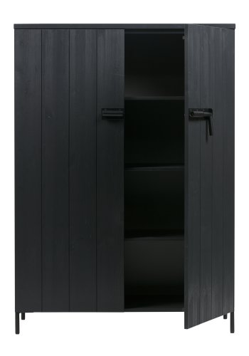 TRE Bruut skap, m. 2 drer og 3 hyller - sort furu og metall