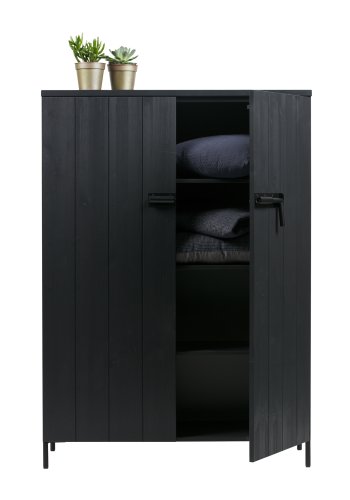 TRE Bruut skap, m. 2 drer og 3 hyller - sort furu og metall