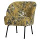 WOOOD Vogue lenestol - sennepsgul flyelspolyester med valmuetrykk og sort metall