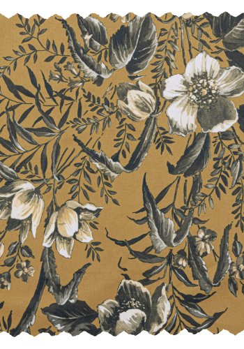 WOOOD Vogue lenestol - sennepsgul flyelspolyester med valmuetrykk og sort metall