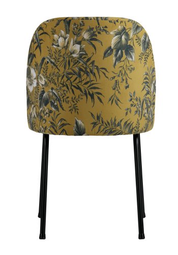 WOOOD Vogue spisebordstol - sennepsgul flyelspolyester med valmuetrykk og sort metall