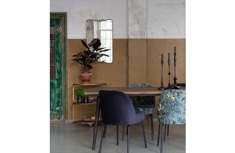 WOOOD Vogue spisebordstol - gr flyelspolyester med valmuetrykk og sort metall