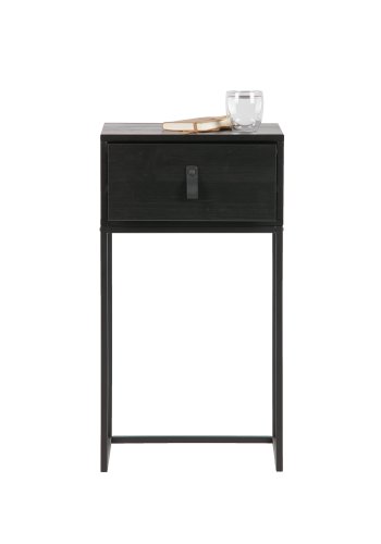 TRE Zola nattbord, m. 1 skuff - svart tre og metall (40x35)