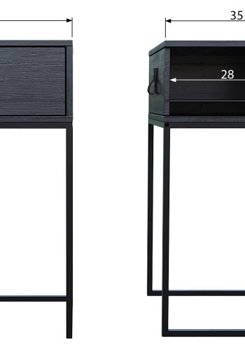 TRE Zola nattbord, m. 1 skuff - svart tre og metall (40x35)