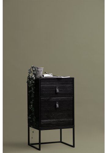 TRE Zola nattbord, m. 1 dr og 1 skuff - svart tre og metall (40x35)