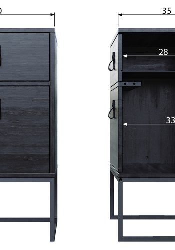 TRE Zola nattbord, m. 1 dr og 1 skuff - svart tre og metall (40x35)