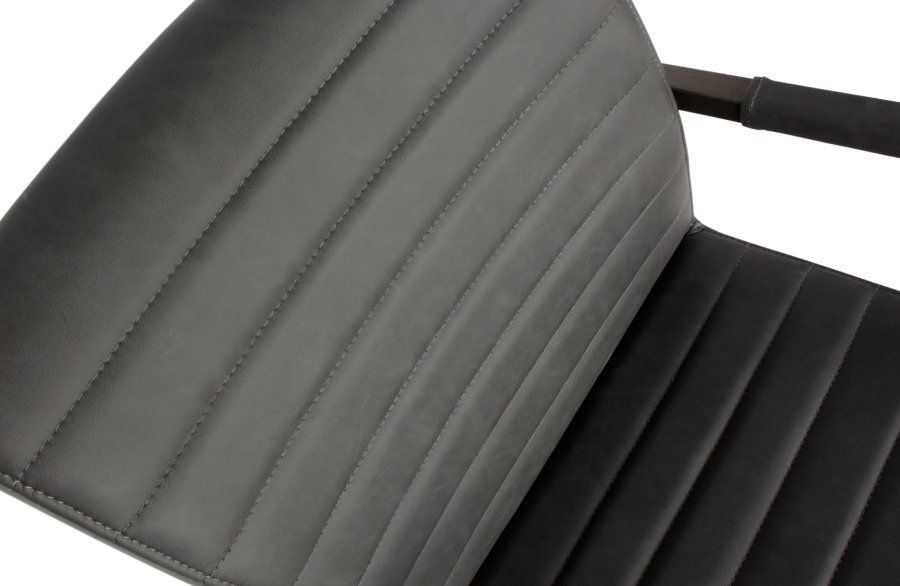 WOOOD Bas Esszimmerstuhl, mit Armlehnen – Vintage-Anthrazitgrau-PU und schwarzes Metall