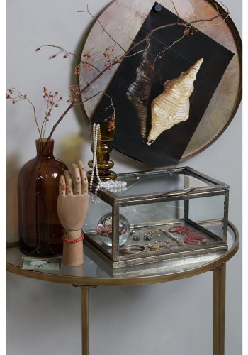 WOOOD Collection sidebord, m. 1 hylle - glass og antikk messingjern (38x76)