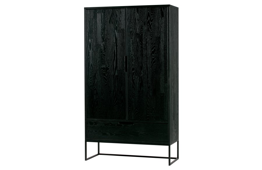 WOOOD EKSKLUSIV Silas garderobeskap, 2 drer, 4 hyller, 1 skuff - svart Blacknight brstet asketre