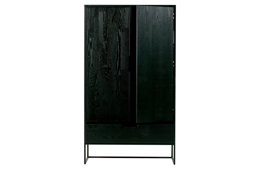 WOOOD EKSKLUSIV Silas garderobeskap, 2 drer, 4 hyller, 1 skuff - svart Blacknight brstet asketre