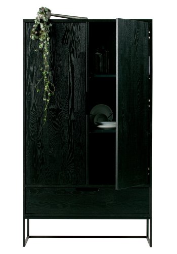 WOOOD EKSKLUSIV Silas garderobeskap, 2 drer, 4 hyller, 1 skuff - svart Blacknight brstet asketre