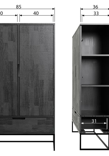 WOOOD EKSKLUSIV Silas garderobeskap, 2 drer, 4 hyller, 1 skuff - svart Blacknight brstet asketre