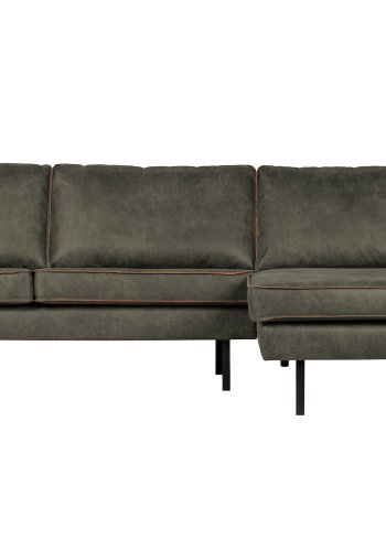 WOOOD Rodeo sofa, med hyre sjeselong - armygrnt stoff