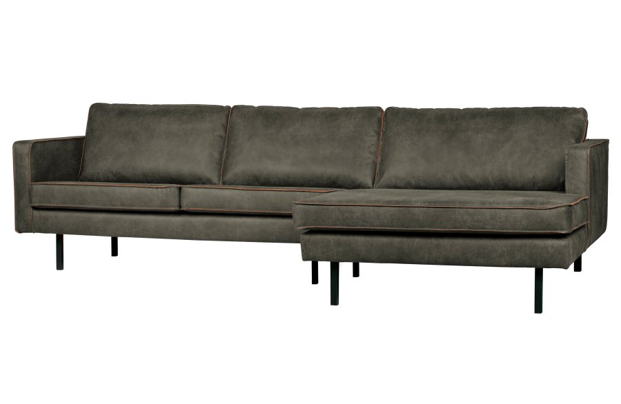 WOOOD Rodeo sofa, med hyre sjeselong - armygrnt stoff