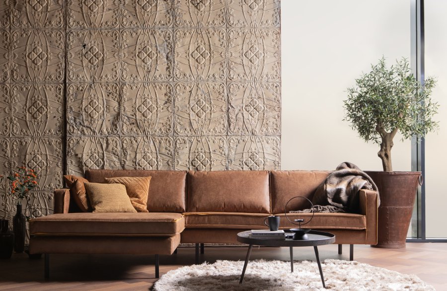 WOOOD Rodeo sofa, med venstre sjeselong - cognac stoff